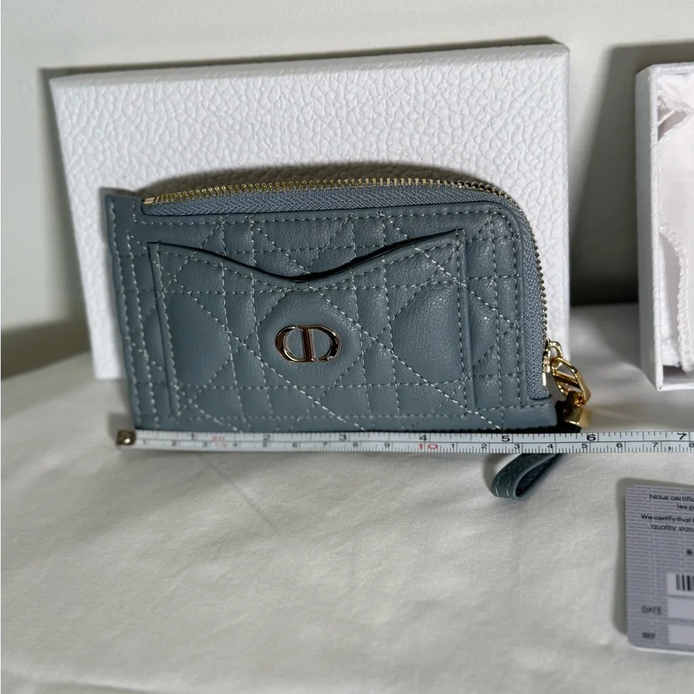 Dior Caro Zipped Card Holder Steel-Blue Calfskin